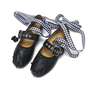 Elegance Genuine Lambskin Buckle Ballet Flats by Nostalgia Fashion New York